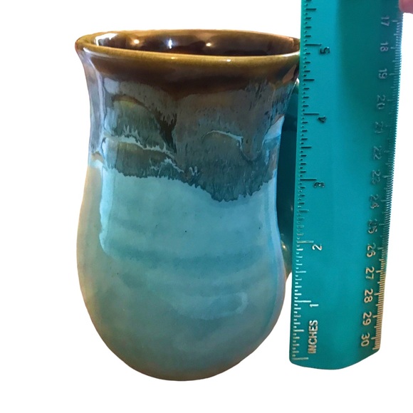 Neher Pottery OCEAN TIDE Right Hand Warmer Coffee Mug Brown Blue Drip Glaze 2013 - Picture 8 of 11